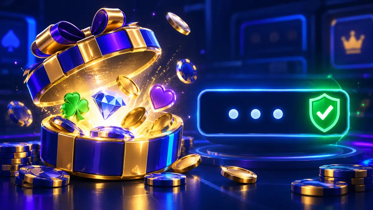 Gift token and secure code entry field in dark blue 3D casino style