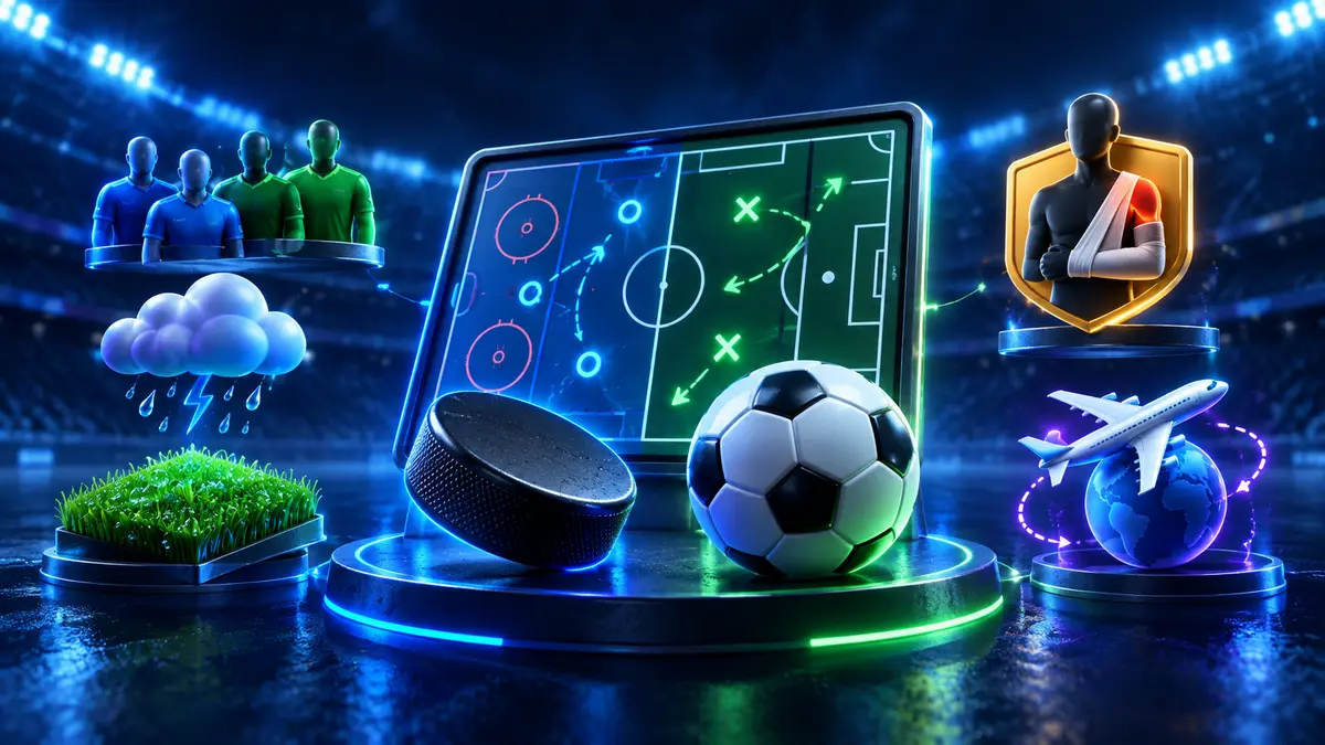 Hockey and soccer analysis board with weather and team factors